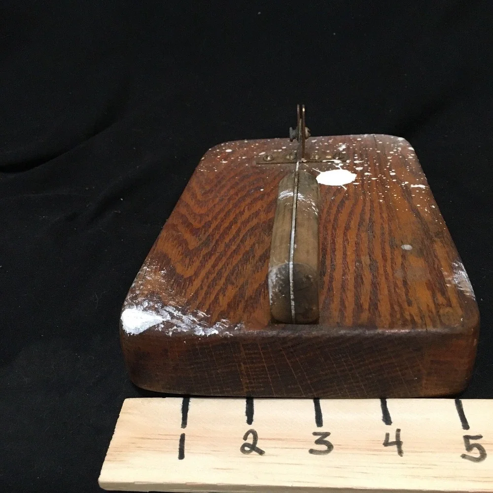 Primitive Vintage Guillotine Knife Cutter Slicer Tool Wood Base Handmade